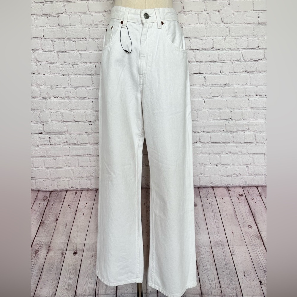 ZARA Baggy Fit Mid Rise Dropped Crotch Straight Leg White Denim Jean--NWT--29 - Picture 12 of 16